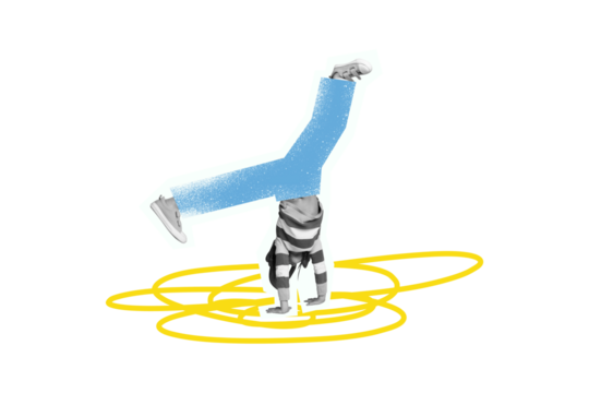 Composite photo collage of young girl athlete gymnast handstand acrobatics effort stamina sport isolated on painted background - Powered by Adobe