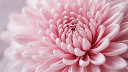 Fototapeta premium Close-up of a soft pink Chrysanthemum flower, showcasing delicate petal textures, seasonal beauty