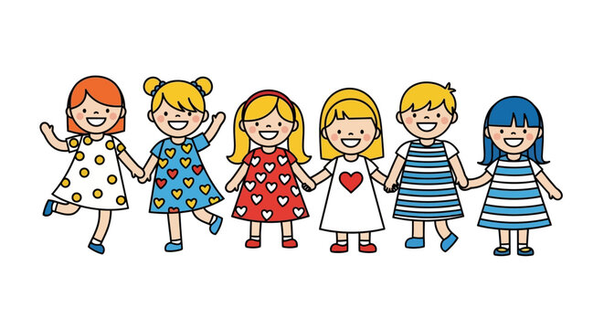 Hand-in-hand happiness, a diverse group of children celebrates friendship and unity with joyful - Powered by Adobe