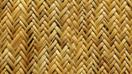 Naklejka premium A close-up view of a woven texture made from natural fibers, showcasing intricate patterns and a warm, golden hue.