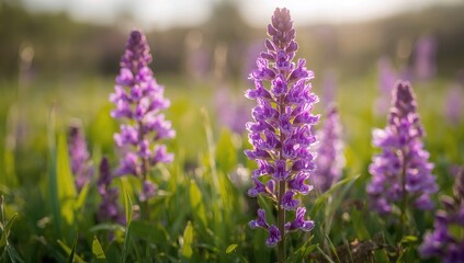 Obraz premium Close-up shot of violet wildflowers similar to orchids