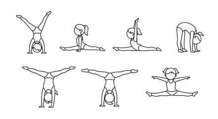 Outlined gymnastic postures presenting flexibility and core strength for healthy habits