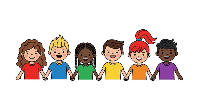 Diverse group of children holding hands symbolizing unity friendship and collaboration promoting