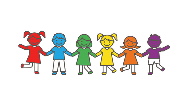Vibrant spectrum of youthful unity: An inclusive representation of diverse children holding hands - Powered by Adobe