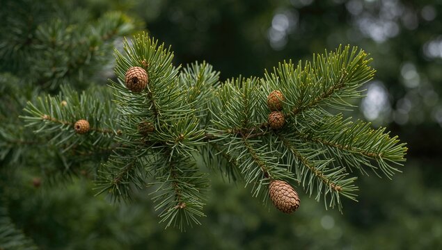 Branch of an Atlas cedar featuring needles and cones, highlighting seasonal change