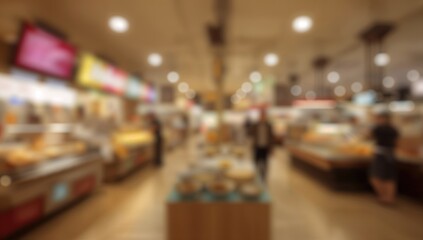 Blurred image suitable for a food court article, abstract background