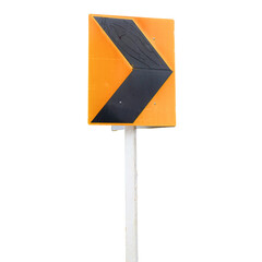 Chevron arrow road sign pointing right on transparent background