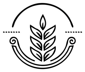 Fototapeta premium Stylized Wheat Ear Emblem with Decorative Scroll Frame Line Art Illustration