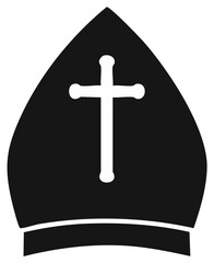 Christian bishop mitre hat with cross symbol black and white vector icon