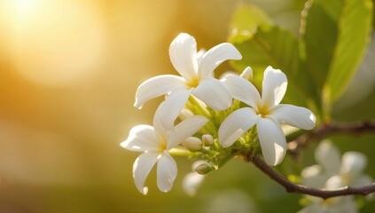 Fresh jasmine flowers set against a backdrop of warm weather, enhancing beauty and vibrancy, seasonal bloom