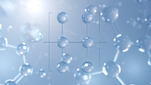 polytetrafluoroethylene molecular structure 3d, fluoropolymer structural chemical formula view from a microscope
