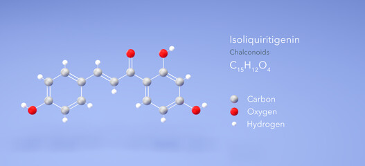 isoliquiritigenin molecule, molecular structure, chalconoids 3d model, Structural Chemical Formula and Atoms with Color Coding