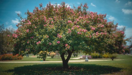 Blooming tree in the garden, seasonal change
