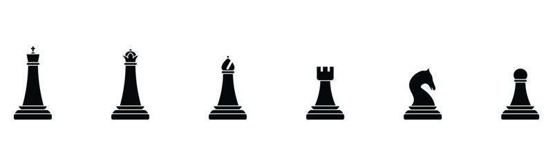 Chess silhouettes. Chess icons set. Chess vector icons. Chess figures. Chessboard