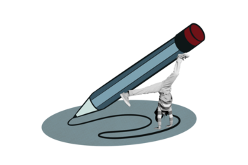 Composite art 3d creative image collage of anonym girl do handstand pencil cartoon doodle tool september high-school learner