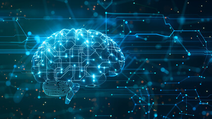 Digital brain made of connected neural lines representing artificial intelligence, technology, innovation and data processing