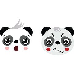 Two Cartoon Panda Faces Expressing Different Emotions One With Wide Eyes And Open Mouth The Other With Furrowed Brow And Wavy Mouth Isolated On White Background