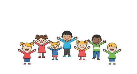 Fototapeta premium Diversity and unity illustration joyful children with arms raised depicting collaboration and