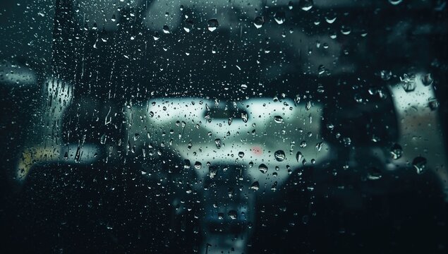 Close-up view of water drops on a car window - Powered by Adobe