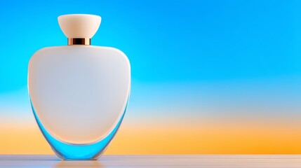 Obraz premium White bottle with blue top stands on simple surface container white with blue top shown in clean setting