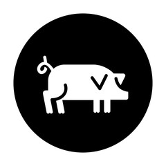 black and white illustration of a pig with background circle