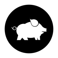 black and white illustration of a pig with background circle