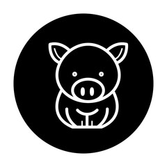 black and white illustration of a pig with background circle