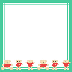 Fototapeta premium Mint Green Square Border Note Paper Background with Cute Teddy Bears 