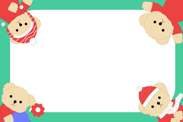 Cute Corner Teddy Bears Horizontal Frame, Winter and Christmas background, pastel color with gentle design