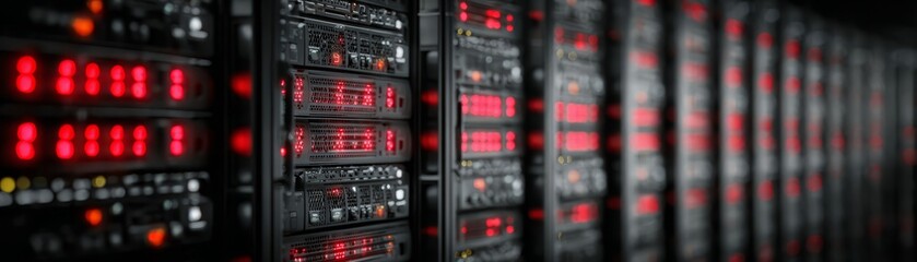 Row of red lights glows intensely in dark room linear array of red lights pierces the darkness