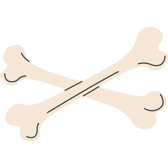 Two Crossbones Graphic Illustration With Black Outline And Light Beige Color On Transparent Background