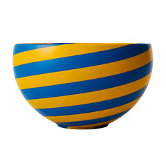 Vibrant 3D abstract container with wide diagonal bands of bright blue and golden yellow isolated on transparent background