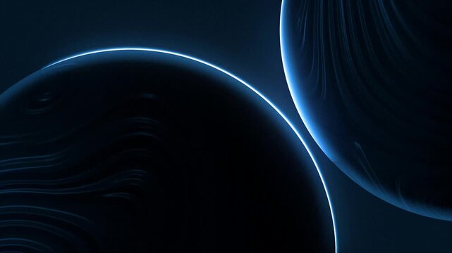 Abstract Dark Blue Planets with Glowing Bright Blue Rings and Atmospheric Lines Digital Space Art Inspired by Uranus and Neptune with Futuristic Cosmic Glow 4k 