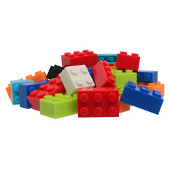 Pile of Colorful Plastic Building Blocks on Transparent Background png
