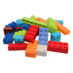 Naklejka premium Pile of Colorful Plastic Building Blocks on Transparent Background png