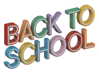 Volumetric 3D text reading Back to School rendered in vibrant, playful colors suitable for seasonal promotions isolated on transparent background