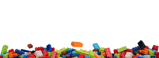Colorful Plastic Building Blocks Pile on Transparent Background png