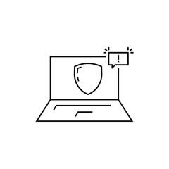 threat detection response icon, cyber security, attack caution cloud, thin line symbol isolated on white background, editable stroke eps 10 vector illustration