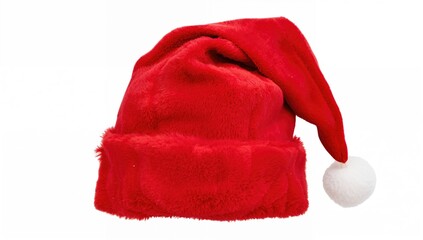 Red Christmas hat with white trim on a white backdrop featuring a clipping mask for fast isolation. Simple object selection.