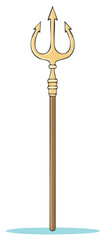 Hand drawn illustration of a golden trident mythical weapon of a sea god