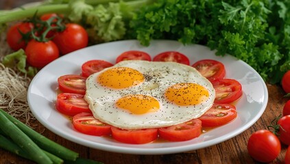 Fried eggs seasoned with pepper, protein-rich meal