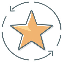 Obraz premium Golden star icon with cyclical arrows representing quality feedback update or continuous improvement