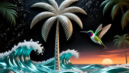 Fototapeta premium Tropical world and humming bird।Walll Decor 