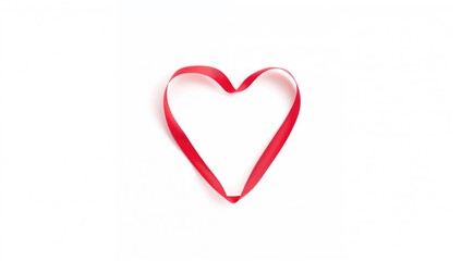 Fototapeta premium Isolated heart formed by a red ribbon on a white backdrop
