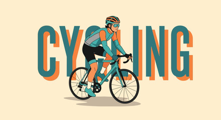 Stylish vector illustration of a cyclist, promoting an active lifestyle and outdoor activities