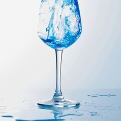 Blue liquid splashing into a wine glass