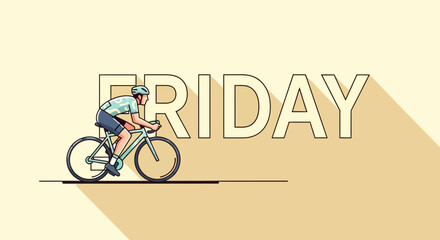 Stylized Friday cycling illustration evoking a sense of athletic freedom and weekend anticipation