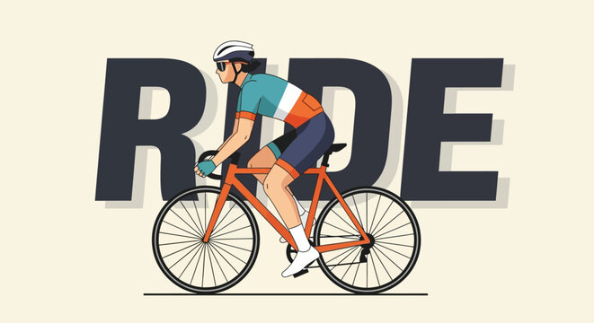 Cycling illustration with bold typography evoking freedom and active lifestyle inspiration