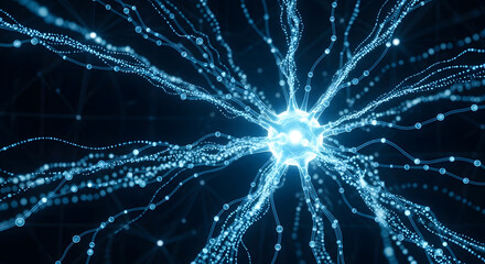 Captivating neuron cell network illustration, visualizing brain activity and neural connections, perfect for science and technology projects, innovative designs