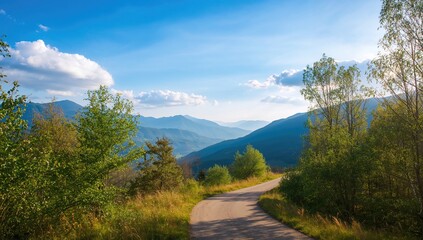 Fototapeta premium Scenic trail winding through mountainous landscape, natural beauty, Earth Day